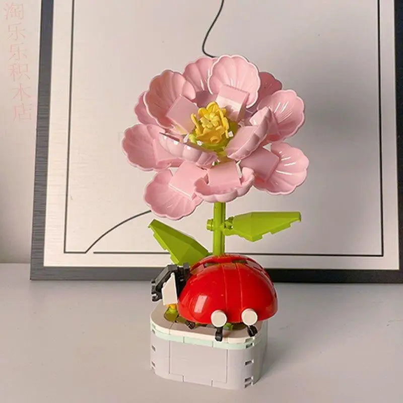 Rose Flower Building Block Flower Eternal Bouquet Prickly Pear Model Plant Decoration Educational Toy For Kids Birthday Gift