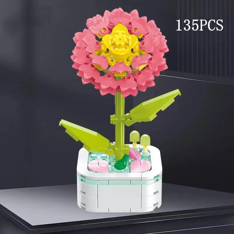 Rose Flower Building Block Flower Eternal Bouquet Prickly Pear Model Plant Decoration Educational Toy For Kids Birthday Gift