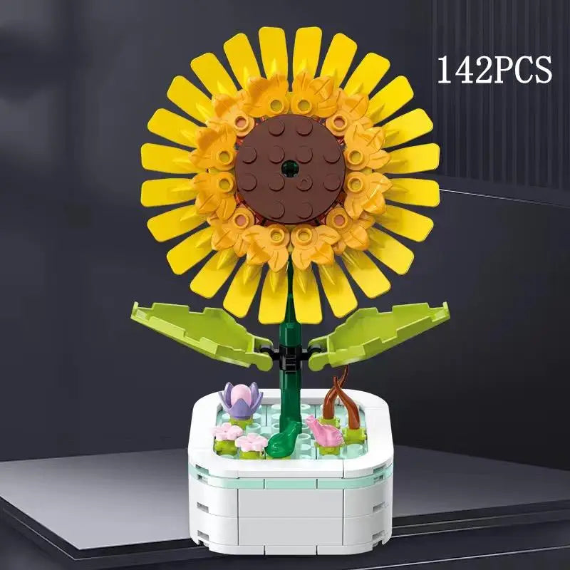 Rose Flower Building Block Flower Eternal Bouquet Prickly Pear Model Plant Decoration Educational Toy For Kids Birthday Gift