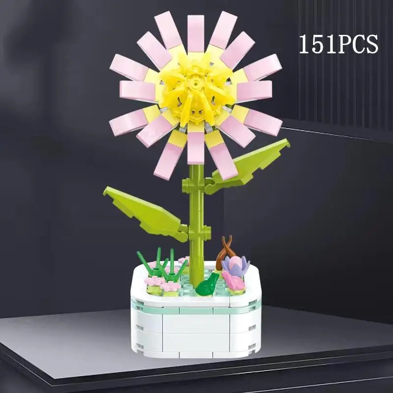 Rose Flower Building Block Flower Eternal Bouquet Prickly Pear Model Plant Decoration Educational Toy For Kids Birthday Gift