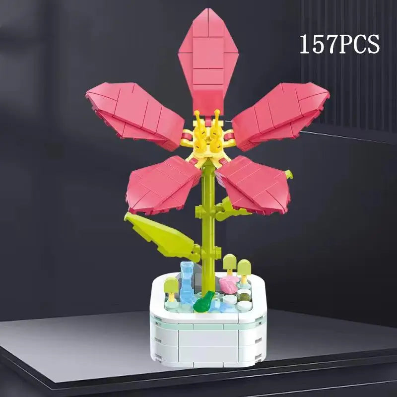 Rose Flower Building Block Flower Eternal Bouquet Prickly Pear Model Plant Decoration Educational Toy For Kids Birthday Gift