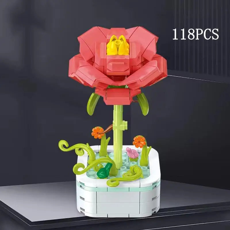Rose Flower Building Block Flower Eternal Bouquet Prickly Pear Model Plant Decoration Educational Toy For Kids Birthday Gift
