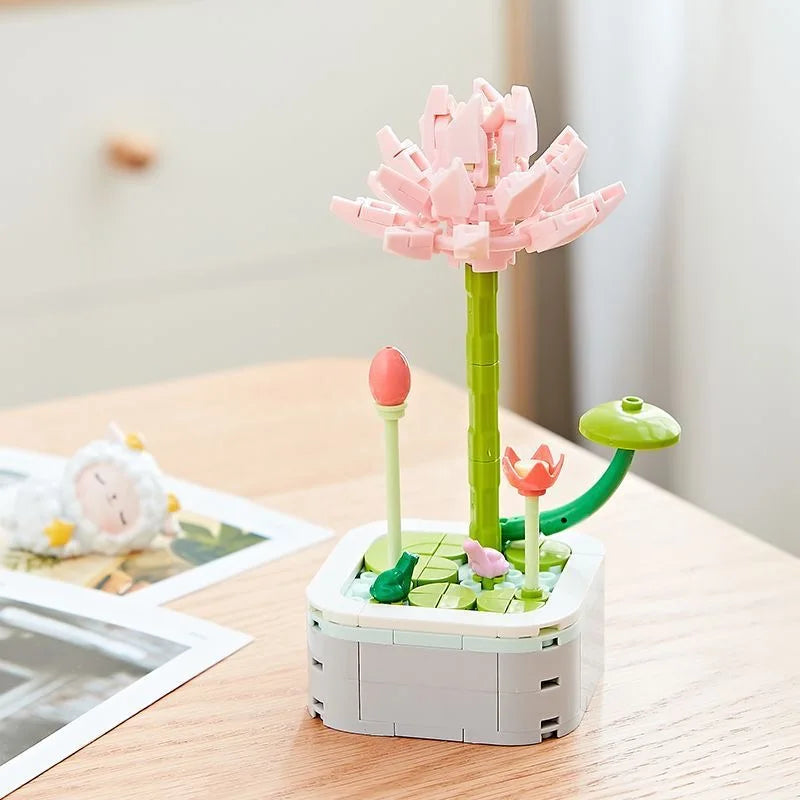 Rose Flower Building Block Flower Eternal Bouquet Prickly Pear Model Plant Decoration Educational Toy For Kids Birthday Gift