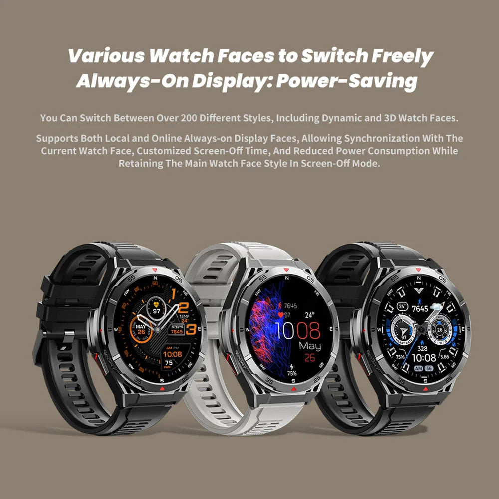 New Smart Watch GPS Sports Compass Altitude Air Pressure Blue Tooth Call 3ATM Waterproof Health AMOLED Screen Smartwatch 480Mah