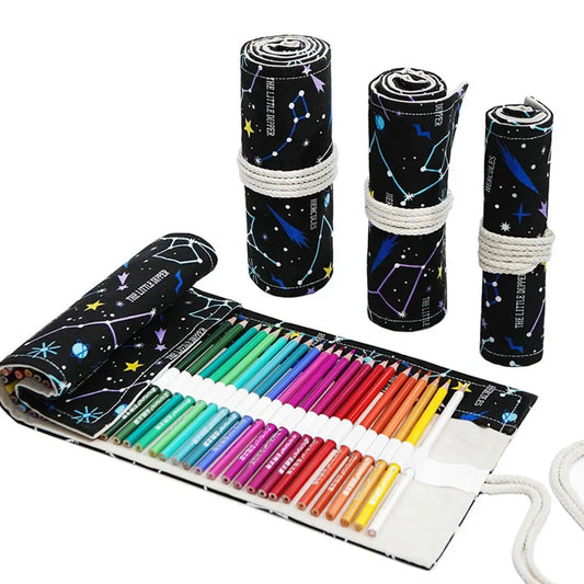 12/24/36/48 Holes Roll Colored Art Pencil Case Kawaii School Students Supplies Paint Brush Pen Bag Cute Pencil Cases Stationery