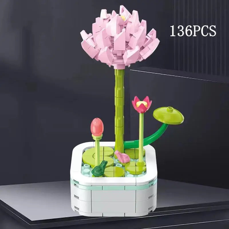 Rose Flower Building Block Flower Eternal Bouquet Prickly Pear Model Plant Decoration Educational Toy For Kids Birthday Gift