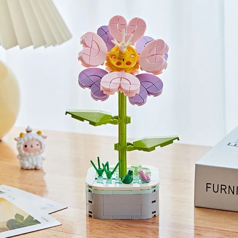 Rose Flower Building Block Flower Eternal Bouquet Prickly Pear Model Plant Decoration Educational Toy For Kids Birthday Gift