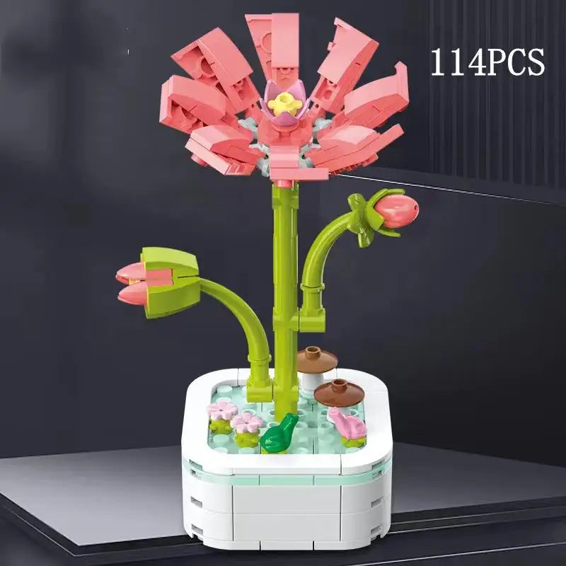 Rose Flower Building Block Flower Eternal Bouquet Prickly Pear Model Plant Decoration Educational Toy For Kids Birthday Gift