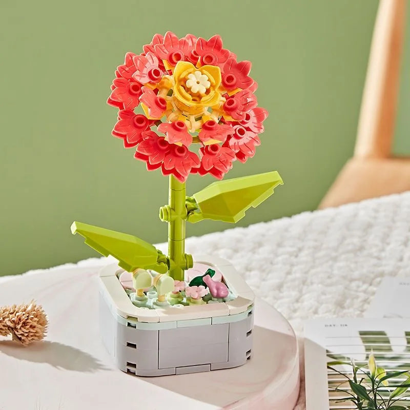 Rose Flower Building Block Flower Eternal Bouquet Prickly Pear Model Plant Decoration Educational Toy For Kids Birthday Gift