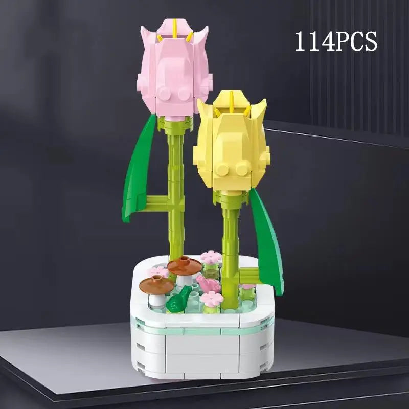 Rose Flower Building Block Flower Eternal Bouquet Prickly Pear Model Plant Decoration Educational Toy For Kids Birthday Gift