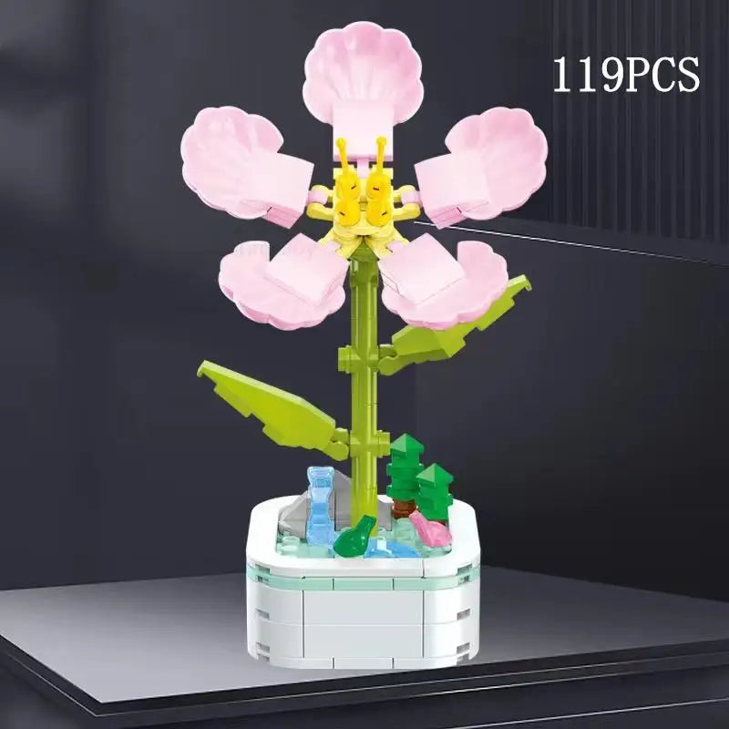 Rose Flower Building Block Flower Eternal Bouquet Prickly Pear Model Plant Decoration Educational Toy For Kids Birthday Gift
