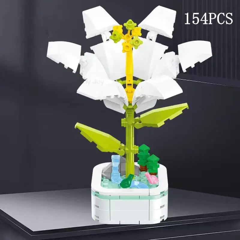 Rose Flower Building Block Flower Eternal Bouquet Prickly Pear Model Plant Decoration Educational Toy For Kids Birthday Gift