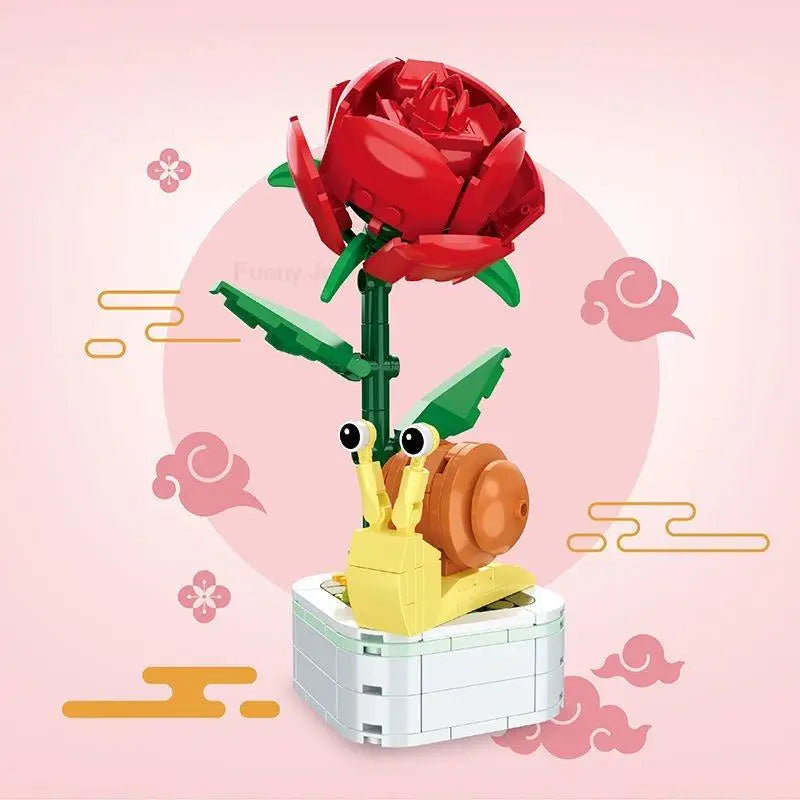 Rose Flower Building Block Flower Eternal Bouquet Prickly Pear Model Plant Decoration Educational Toy For Kids Birthday Gift