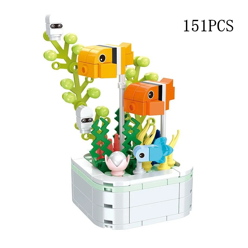 Rose Flower Building Block Flower Eternal Bouquet Prickly Pear Model Plant Decoration Educational Toy For Kids Birthday Gift