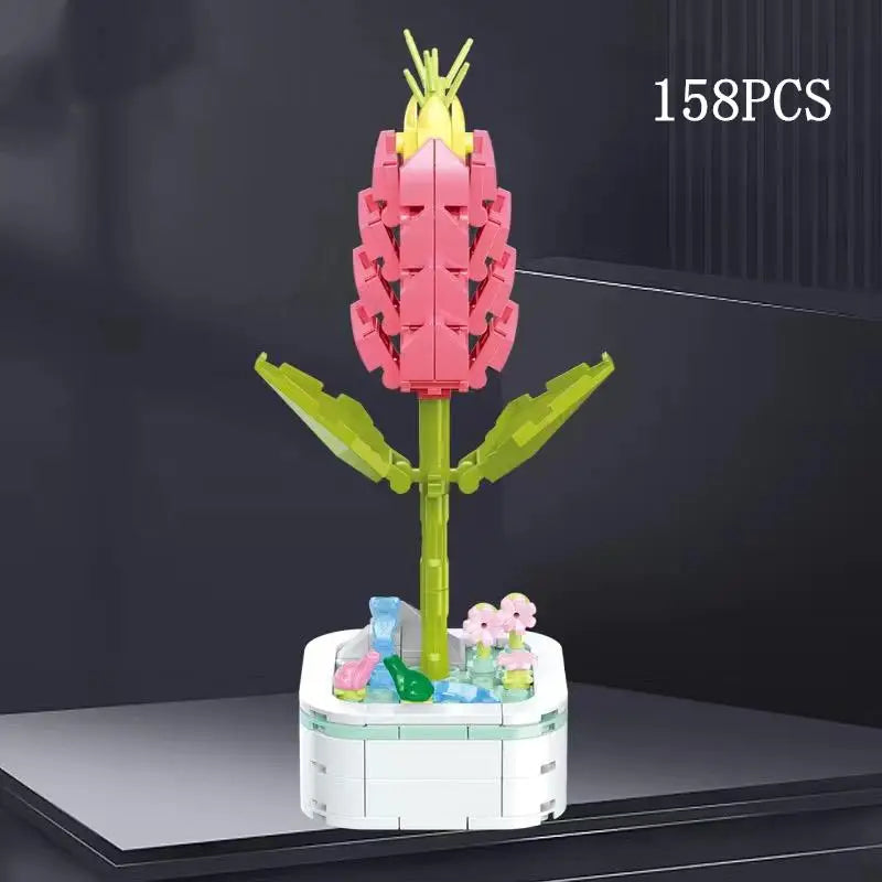 Rose Flower Building Block Flower Eternal Bouquet Prickly Pear Model Plant Decoration Educational Toy For Kids Birthday Gift