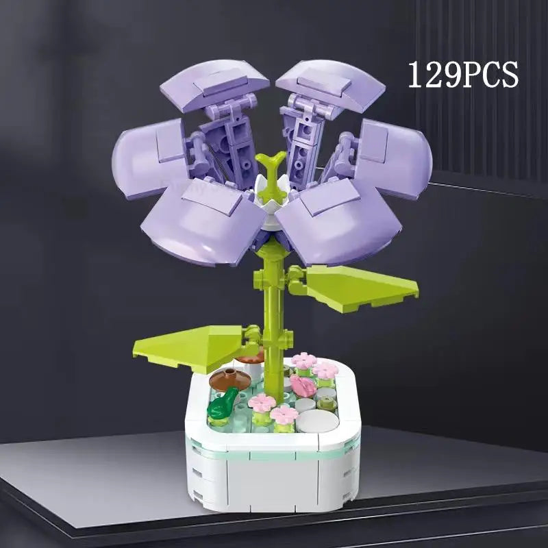 Rose Flower Building Block Flower Eternal Bouquet Prickly Pear Model Plant Decoration Educational Toy For Kids Birthday Gift