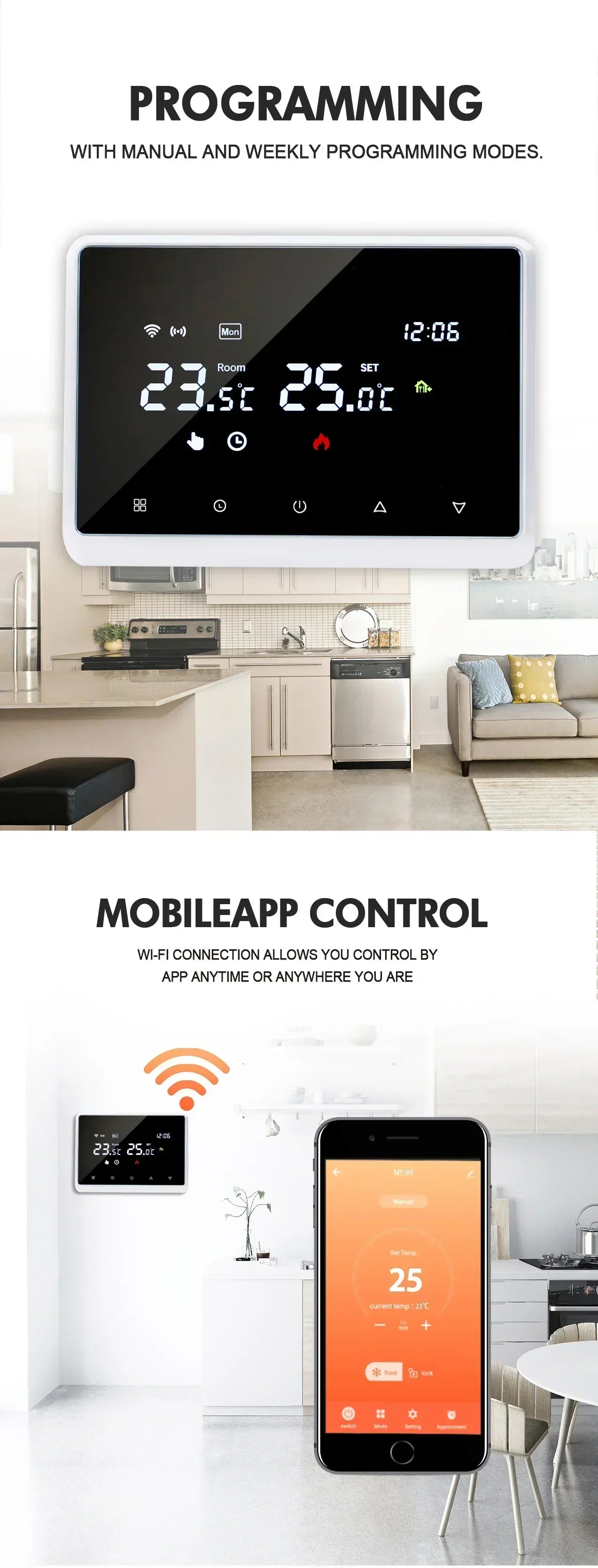 Tuya RF WiFi Smart Thermostat Temperature Controller for Gas Boiler Water Heating Wireless WiFi Thermostat Work with Alexa Googe